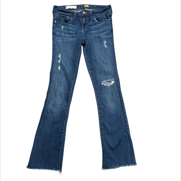 Pilcro Selvedge Seam Bootcut Distressed Faded Whiskering Raw Hem Size 28 Flaw - Picture 1 of 10